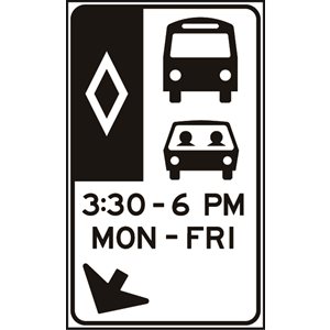 HOV Diamond / Bus / Carpool Down Left Angled Arrow