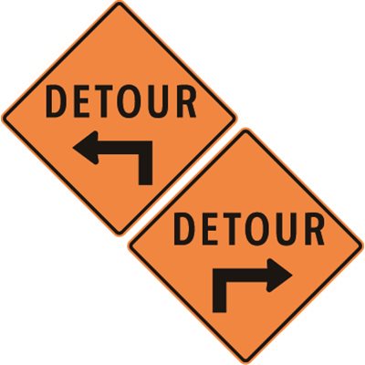 Detour AHEAD-LEFT or AHEAD-RIGHT ARROW-Double Sided (Diamond)