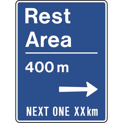 Rest Area _00 m --> Next One __ km